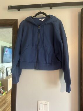 JoyLab Cropped Blue Hooded Zip Sweatshirt